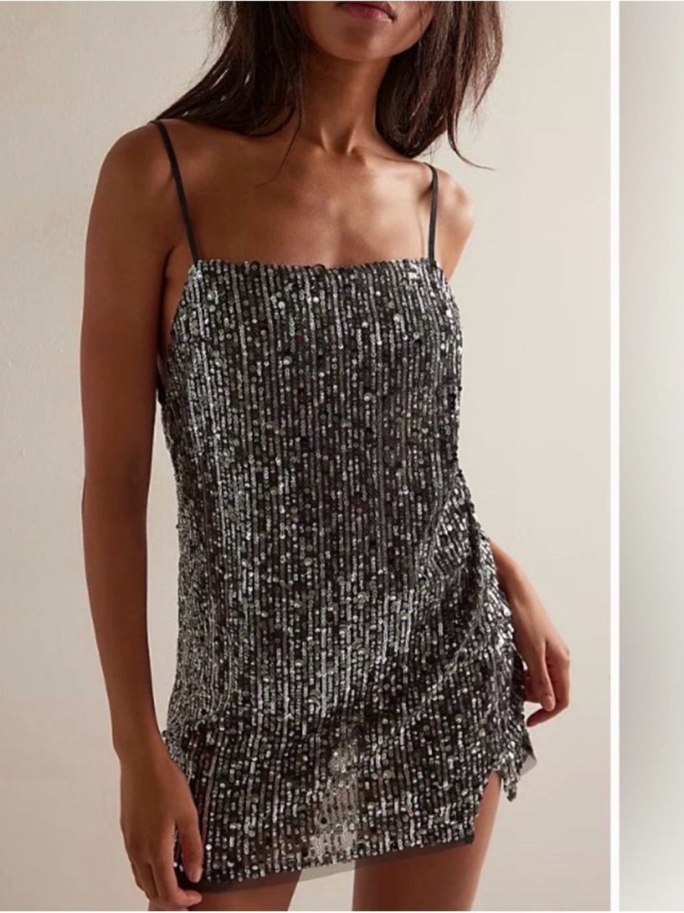 Free People Silver Sequin Slip Dress